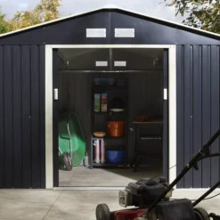 Rowlinson Trentvale 10x8 Apex Dark Grey Metal Shed -Garden Outdoor Store rowlinson trentvale 10x8 apex dark grey metal shed5013856206262 06i bq