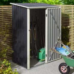 Rowlinson Trentvale 5x3 Pent Dark Grey Metal Shed -Garden Outdoor Store rowlinson trentvale 5x3 pent dark grey metal shed5013856206347 01i bq
