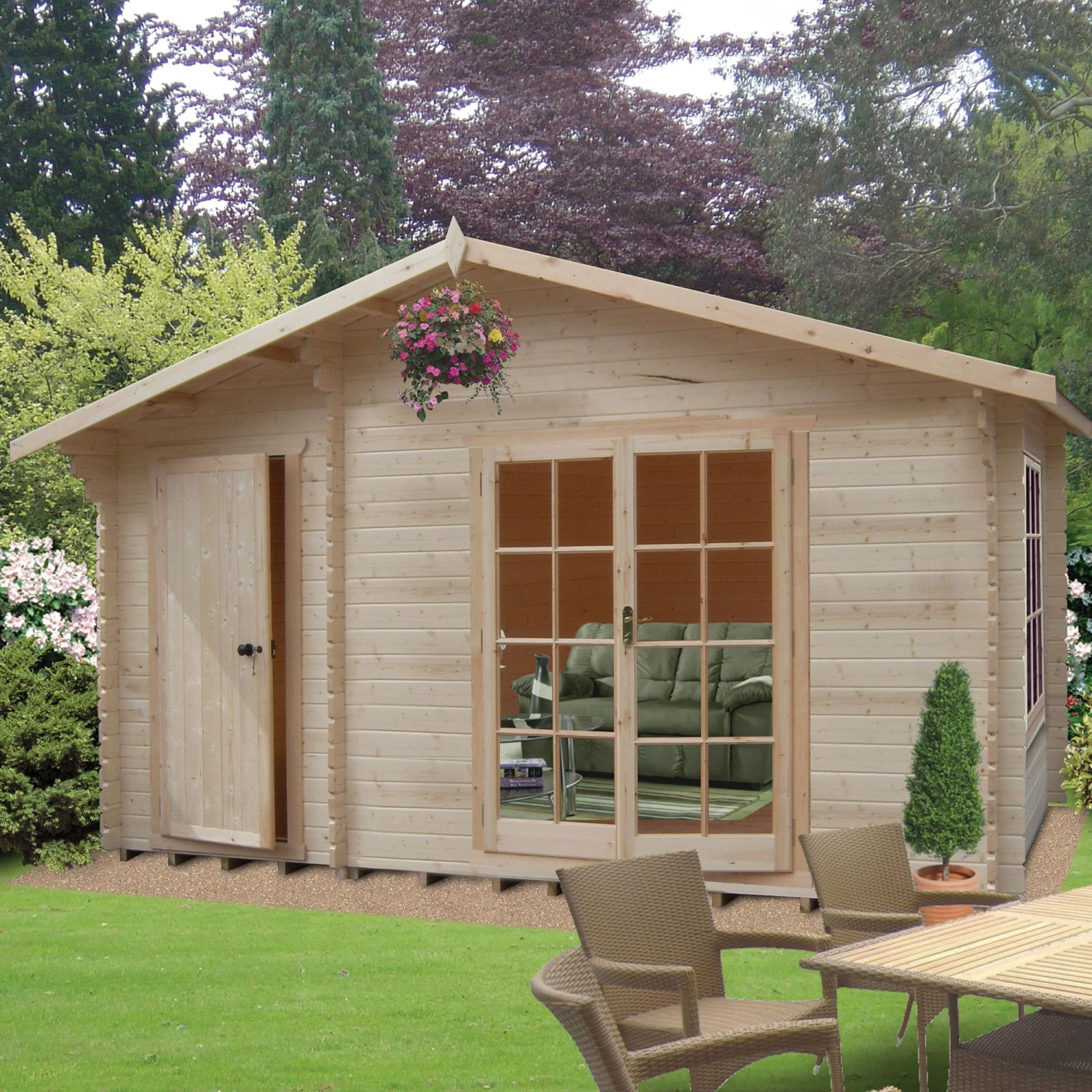 Shire Bourne 14x8 Toughened Glass Apex Tongue & Groove Wooden Cabin - Assembly Service Included 1 Shire Bourne 14x8 Toughened Glass Apex Tongue & Groove Wooden Cabin - Assembly Service Included