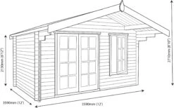Shire Cannock 12x12 Toughened Glass Apex Tongue & Groove Wooden Cabin - Base Not Included -Garden Outdoor Store shire cannock 12x12 toughened glass apex tongue groove wooden cabin base not included5019804312122 03t
