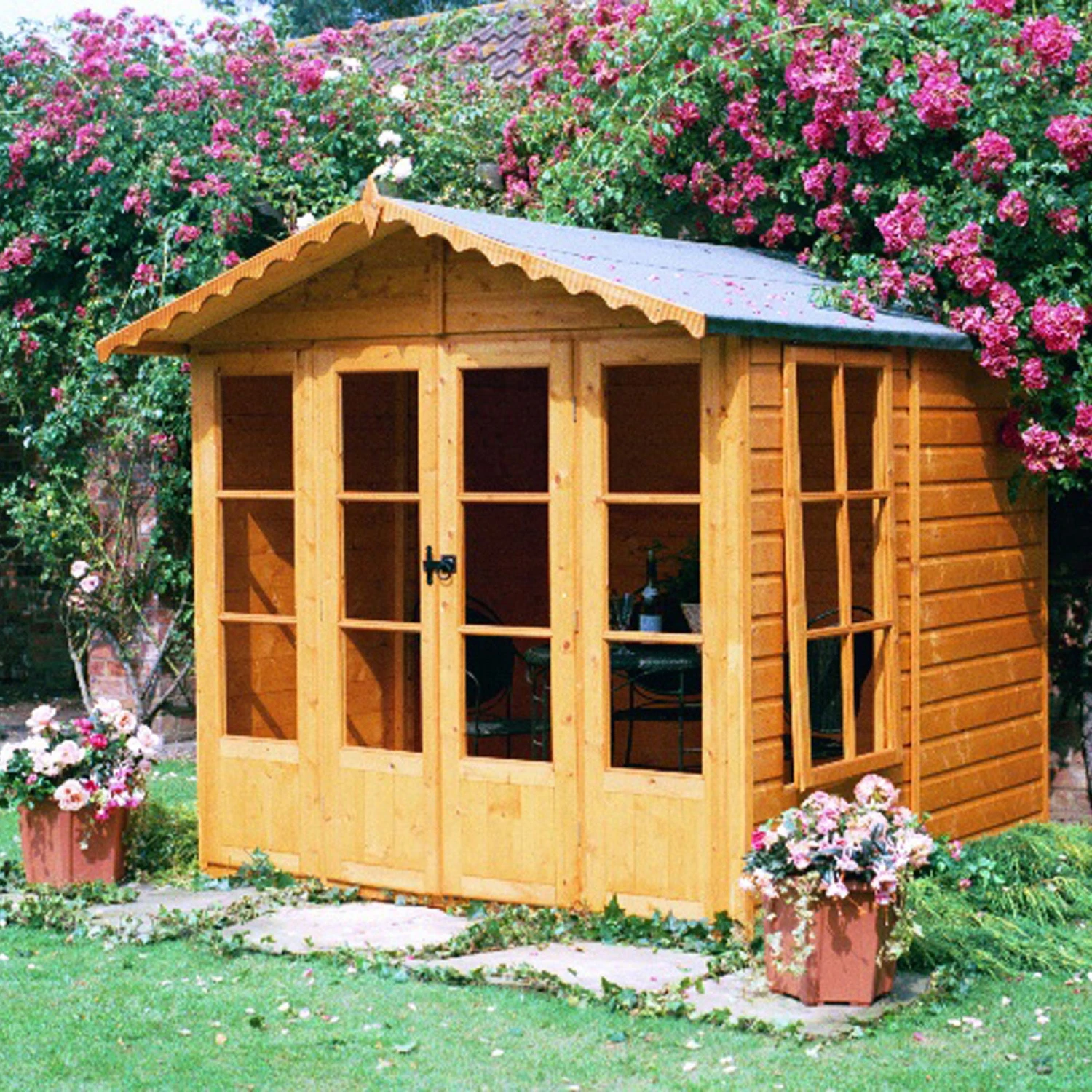 Shire Kensington 7x7 Toughened Glass Apex Shiplap Wooden Summer House - Base Not Included 3 Shire Kensington 7x7 Toughened Glass Apex Shiplap Wooden Summer House - Base Not Included - Image 3