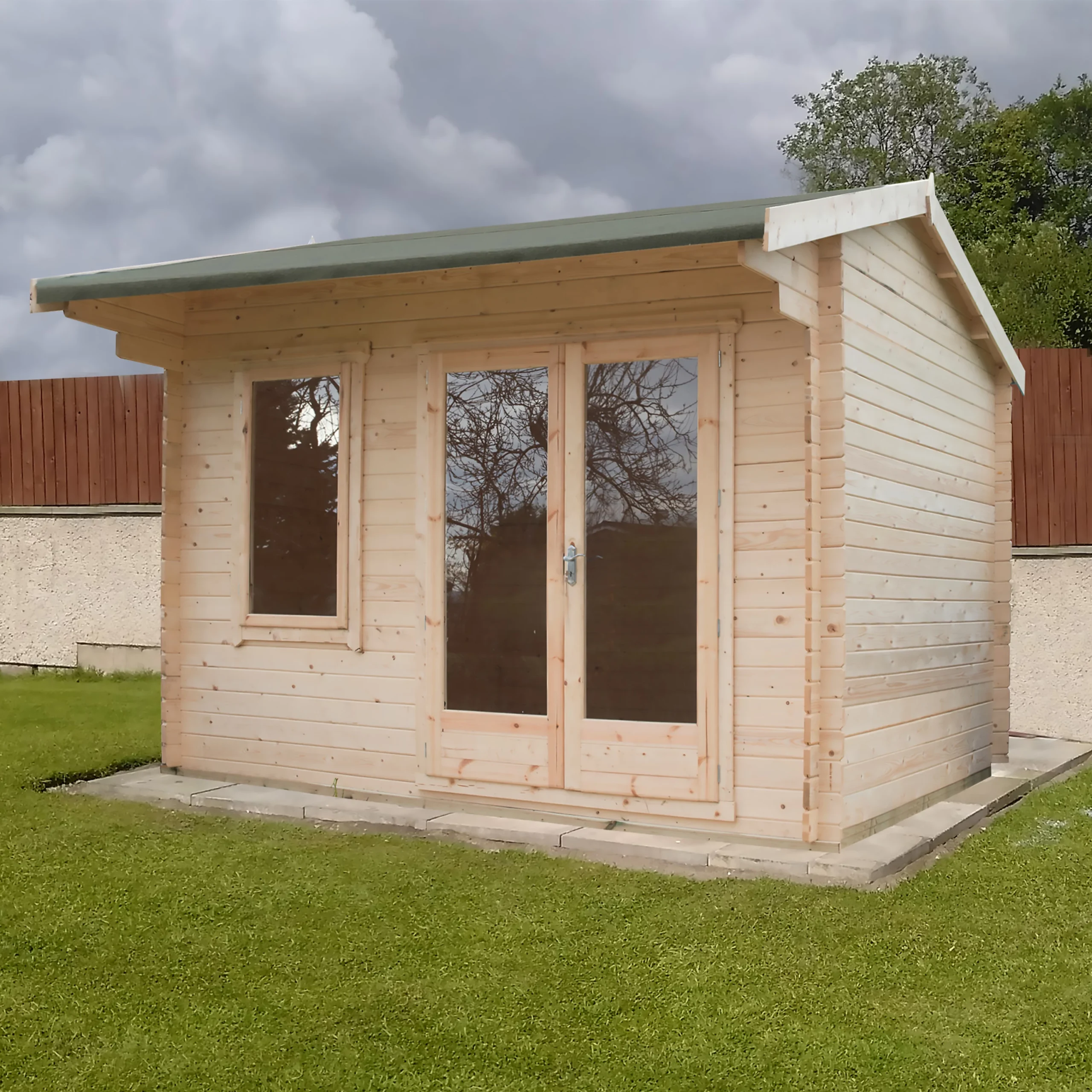 Shire Marlborough 12x14 Toughened Glass Apex Tongue & Groove Wooden Cabin - Base Not Included 1 Shire Marlborough 12x14 Toughened Glass Apex Tongue & Groove Wooden Cabin - Base Not Included