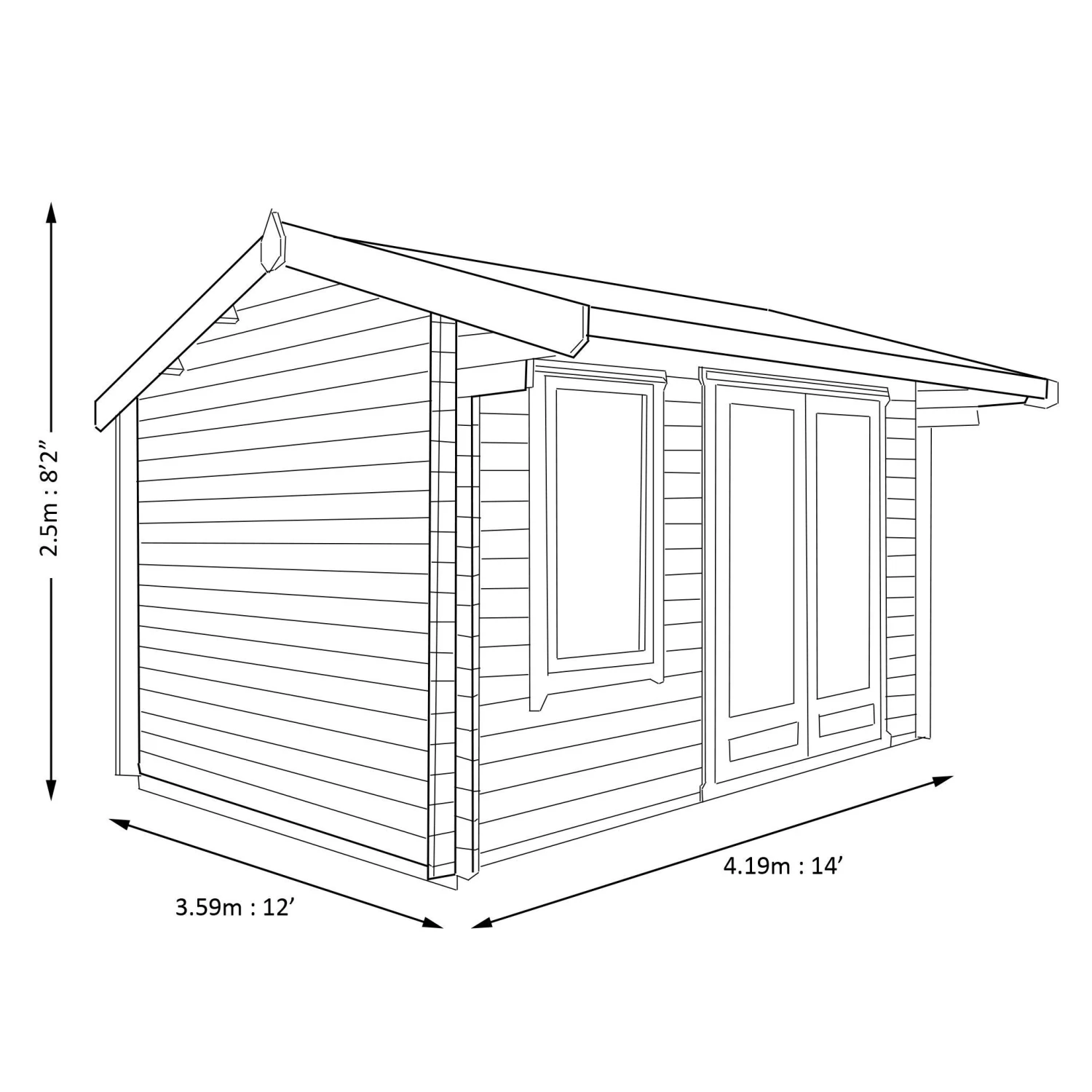 Shire Marlborough 12x14 Toughened Glass Apex Tongue & Groove Wooden Cabin - Base Not Included 8 Shire Marlborough 12x14 Toughened Glass Apex Tongue & Groove Wooden Cabin - Base Not Included - Image 8