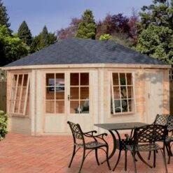 Shire Rowney 10x14 Ft Toughened Glass Apex Tongue & Groove Wooden Cabin With Felt Tile Roof -Garden Outdoor Store shire rowney 10x14 ft toughened glass apex tongue groove wooden cabin with felt tile roof5019804111268 02i bq