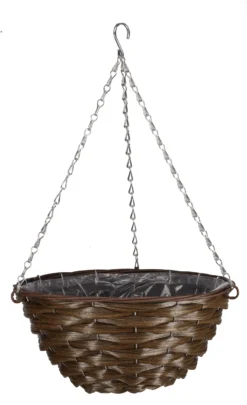 Smart Garden Faux Rattan Brown Round Plastic Hanging Basket, 35cm