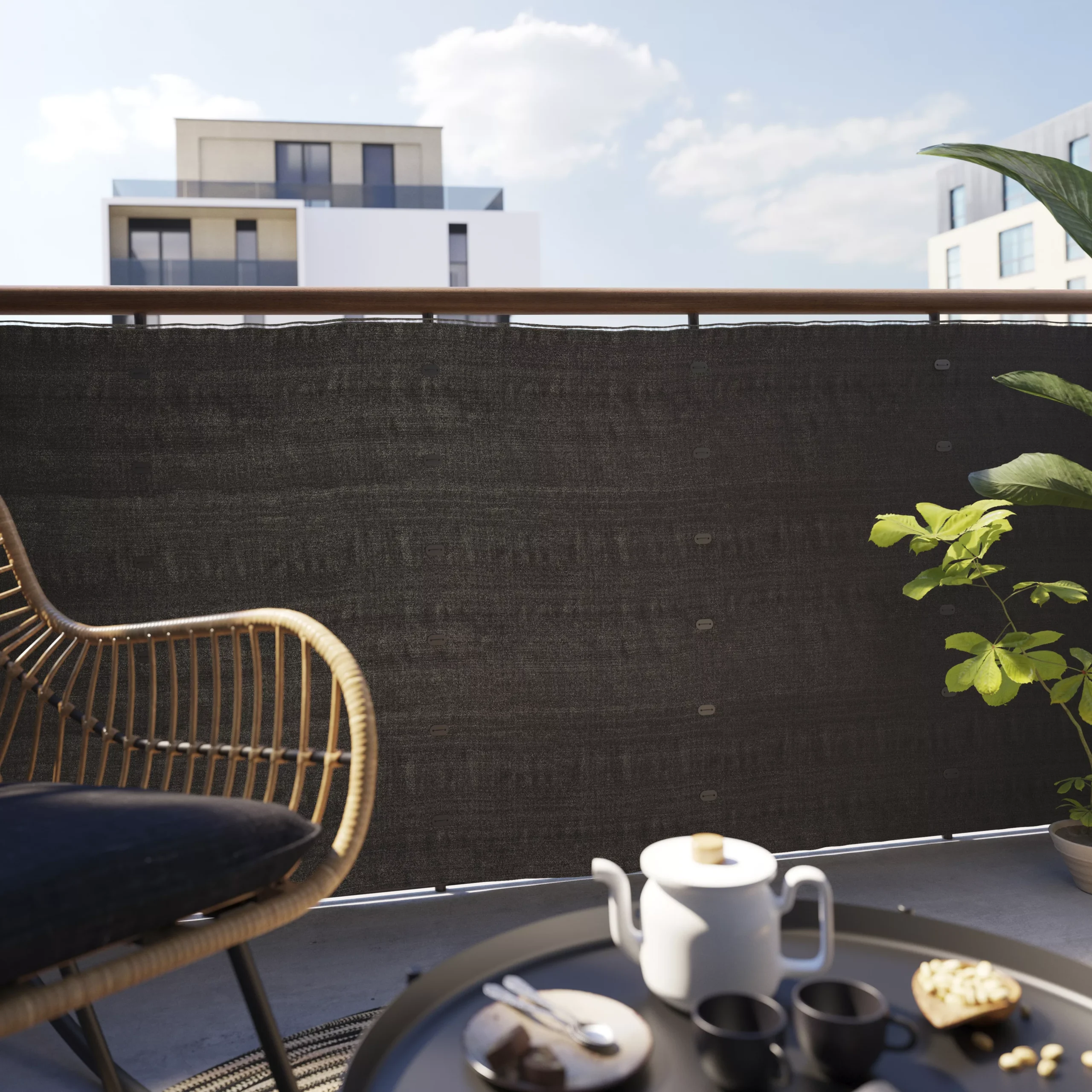 Woven Breeze Grey High-density Polyethylene (HDPE) & Woven Fibre Garden Screen (H)1m (W)3m 6 Woven Breeze Grey High-density Polyethylene (HDPE) & Woven Fibre Garden Screen (H)1m (W)3m - Image 6